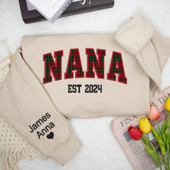 Lofaris Custom Nana Red Green Caro Embroidered Kids Sweatshirt