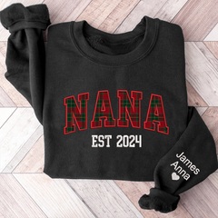 Lofaris Custom Nana Red Green Caro Embroidered Kids Sweatshirt