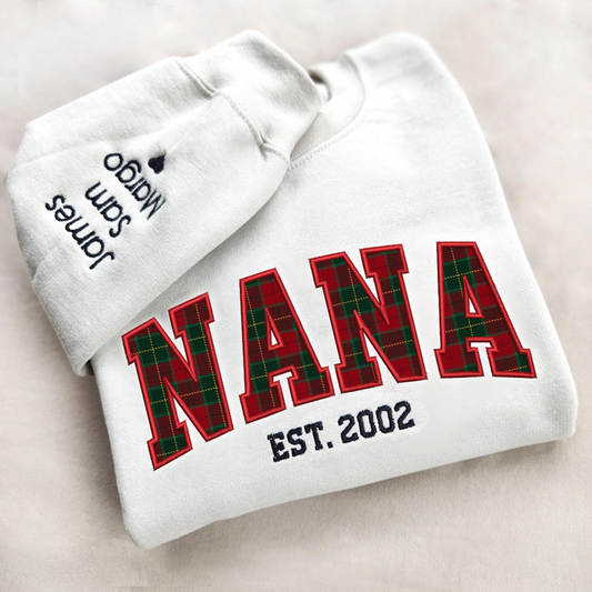 Lofaris Custom Nana Red Green Caro Embroidered Kids Sweatshirt