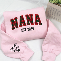 Lofaris Custom Nana Red Green Caro Embroidered Kids Sweatshirt