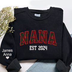 Lofaris Custom Nana Red Green Caro Embroidered Kids Sweatshirt