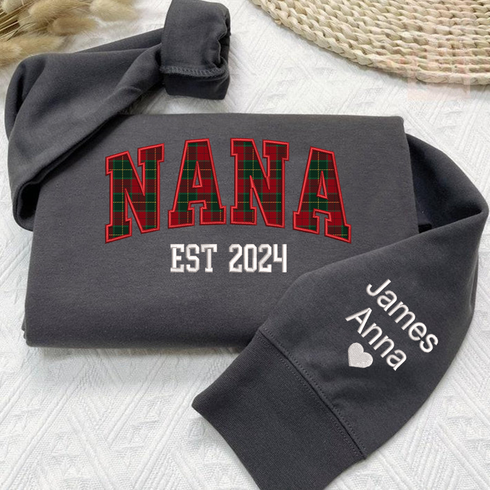 Lofaris Custom Nana Red Green Caro Embroidered Kids Sweatshirt