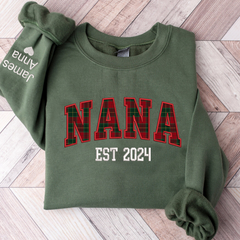 Lofaris Custom Nana Red Green Caro Embroidered Kids Sweatshirt
