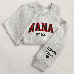 Lofaris Custom Nana Red Green Caro Embroidered Kids Sweatshirt