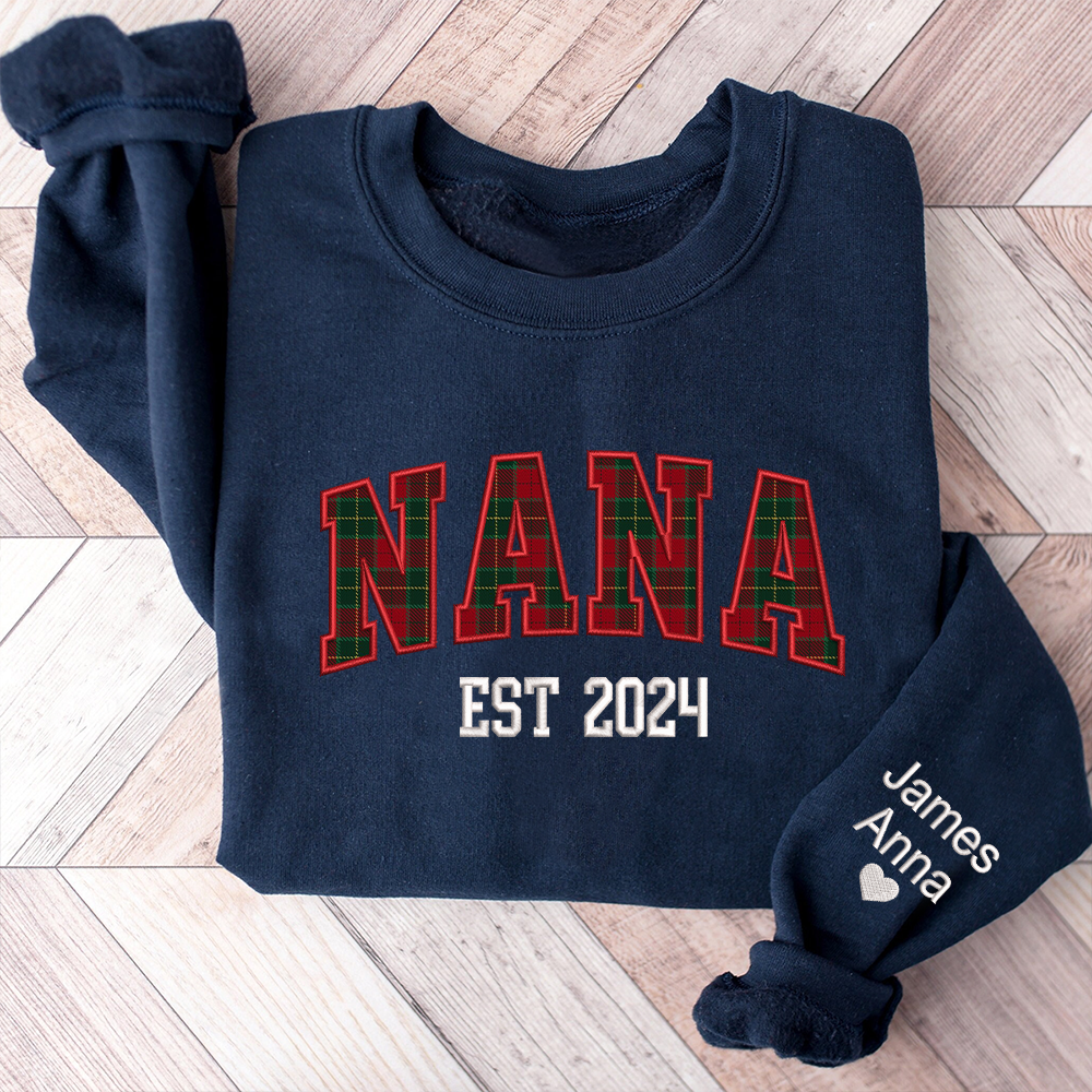 Lofaris Custom Nana Red Green Caro Embroidered Kids Sweatshirt
