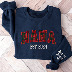 Lofaris Custom Nana Red Green Caro Embroidered Kids Sweatshirt