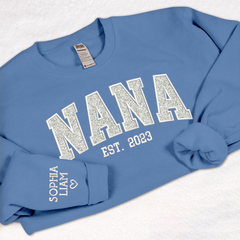 Lofaris Custom Nana White Glitter Embroidered Sweatshirt
