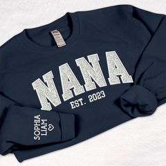 Lofaris Custom Nana White Glitter Embroidered Sweatshirt