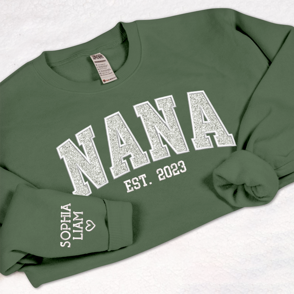 Lofaris Custom Nana White Glitter Embroidered Sweatshirt