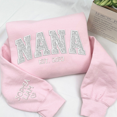 Lofaris Custom Nana White Glitter Embroidered Sweatshirt