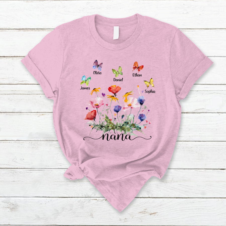 Lofaris Custom Nana Wildflowers Butterfly Mothers Day T-Shirt