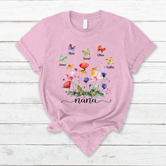 Lofaris Custom Nana Wildflowers Butterfly Mothers Day T-Shirt