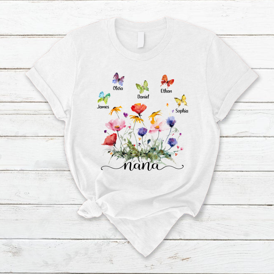 Lofaris Custom Nana Wildflowers Butterfly Mothers Day T-Shirt