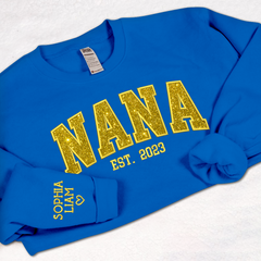 Lofaris Custom Nana Yellow Glitter Embroidered Sweatshirt