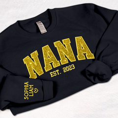 Lofaris Custom Nana Yellow Glitter Embroidered Sweatshirt