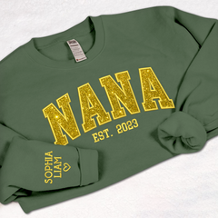 Lofaris Custom Nana Yellow Glitter Embroidered Sweatshirt
