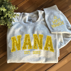 Lofaris Custom Nana Yellow Glitter Embroidered Sweatshirt