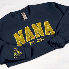 Lofaris Custom Nana Yellow Glitter Embroidered Sweatshirt