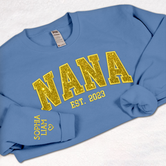 Lofaris Custom Nana Yellow Glitter Embroidered Sweatshirt