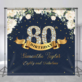 Lofaris Custom Navy Blue Pink Floral 80th Birthday Backdrop