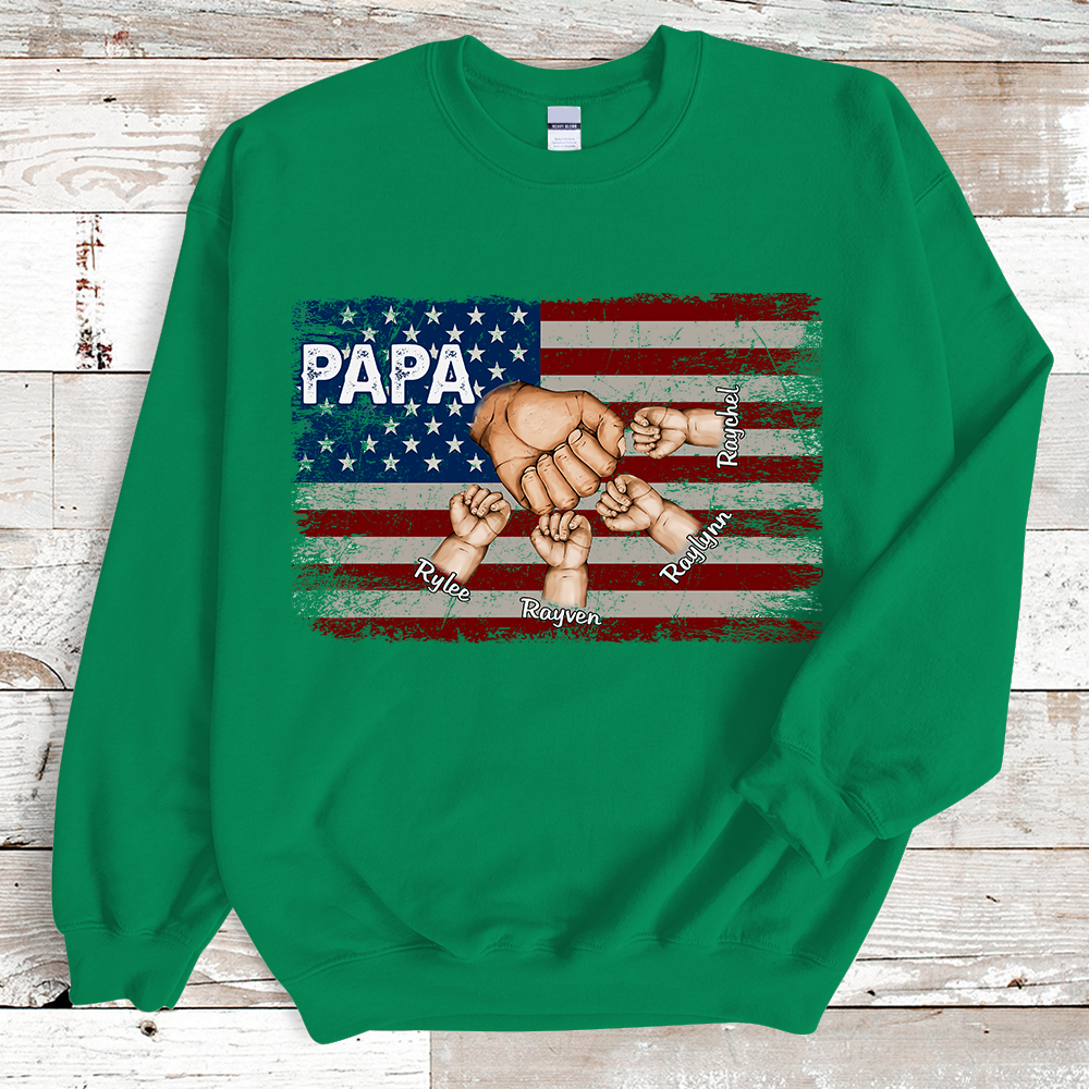 Lofaris Custom Papa Flag Hand And Grandkids Gift Sweatshirt