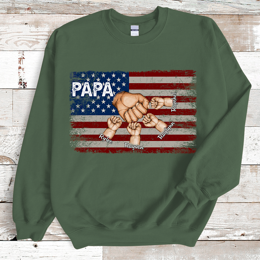 Lofaris Custom Papa Flag Hand And Grandkids Gift Sweatshirt