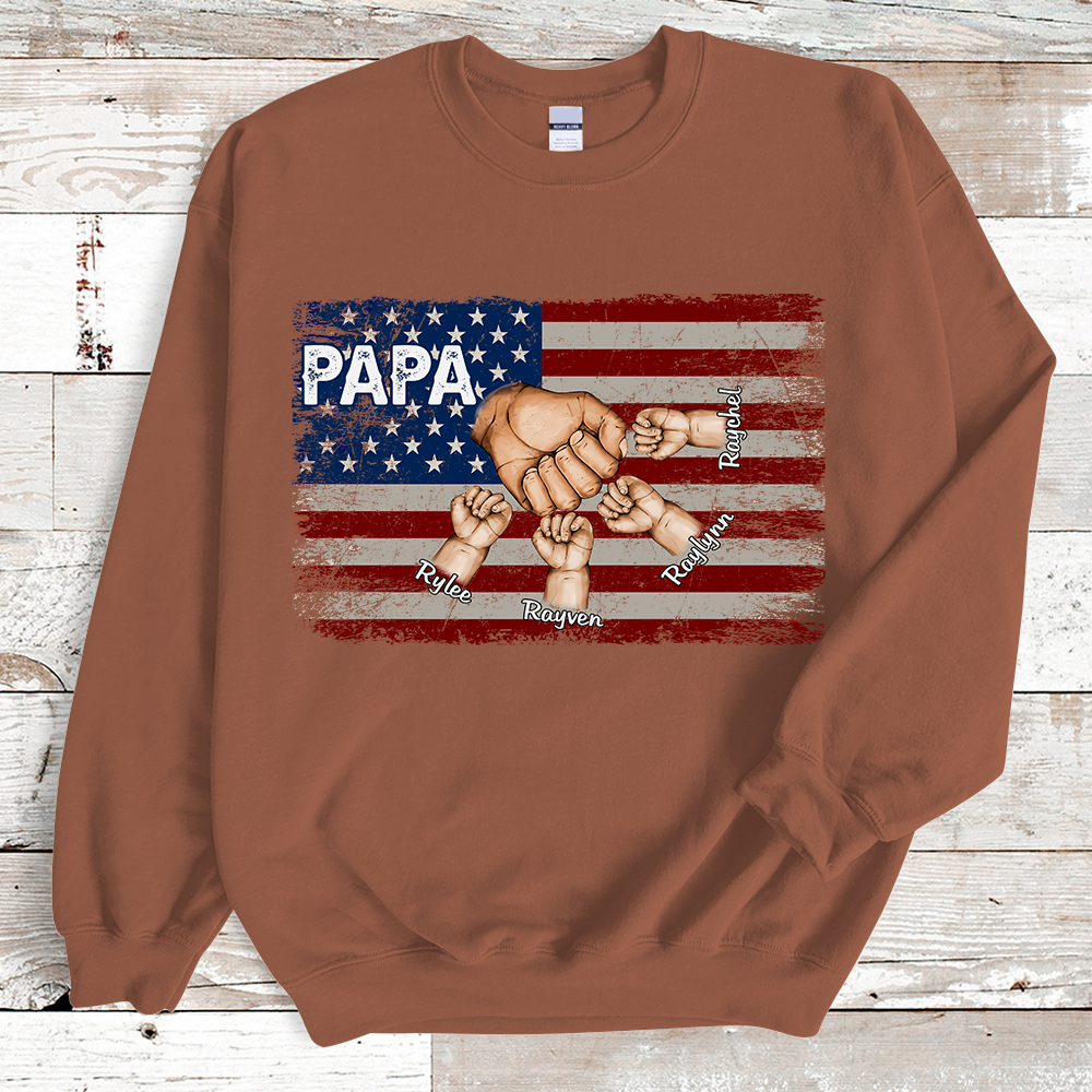 Lofaris Custom Papa Flag Hand And Grandkids Gift Sweatshirt