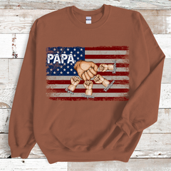 Lofaris Custom Papa Flag Hand And Grandkids Gift Sweatshirt