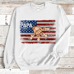 Lofaris Custom Papa Flag Hand And Grandkids Gift Sweatshirt