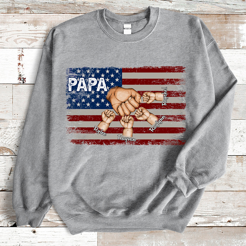 Lofaris Custom Papa Flag Hand And Grandkids Gift Sweatshirt