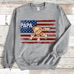 Lofaris Custom Papa Flag Hand And Grandkids Gift Sweatshirt