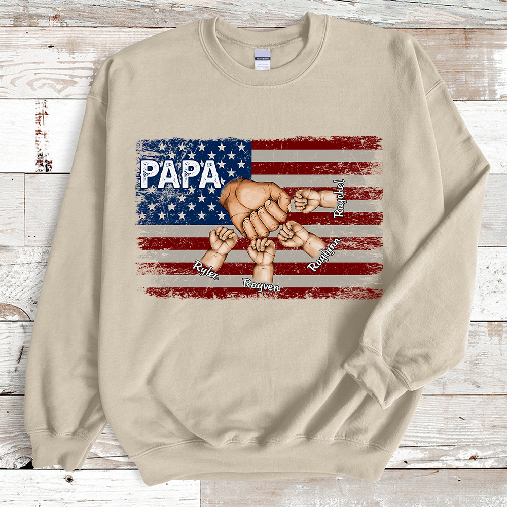 Lofaris Custom Papa Flag Hand And Grandkids Gift Sweatshirt