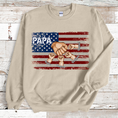 Lofaris Custom Papa Flag Hand And Grandkids Gift Sweatshirt