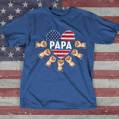 Lofaris Custom Papa Grandkids Hands USA Flag Heart T - Shirt