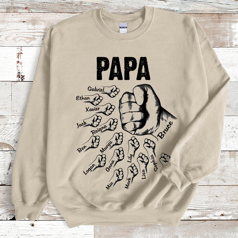 Lofaris Custom Papa Hands And Kids Name Father Sweatshirt