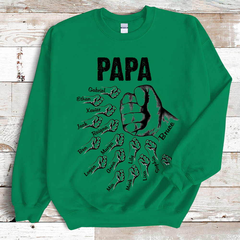 Lofaris Custom Papa Hands And Kids Name Father Sweatshirt