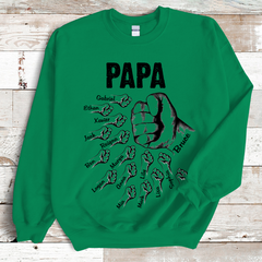Lofaris Custom Papa Hands And Kids Name Father Sweatshirt