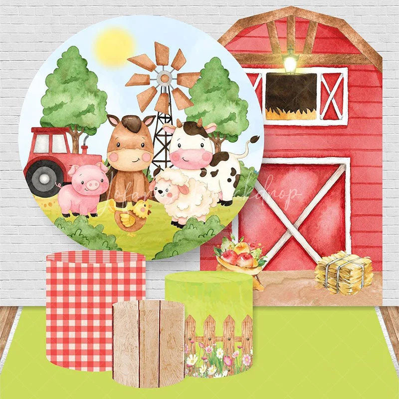 Lofaris Custom Party Round Cover Kit with Barn Backdrop