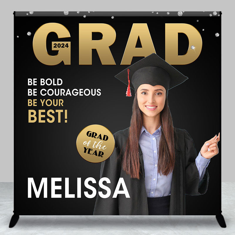 Lofaris Custom Photo Be Your Best Black Graduation Backdrop