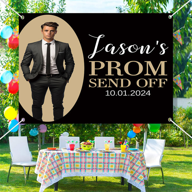 Lofaris Custom Photo Black Brown Simple Prom Backdrop