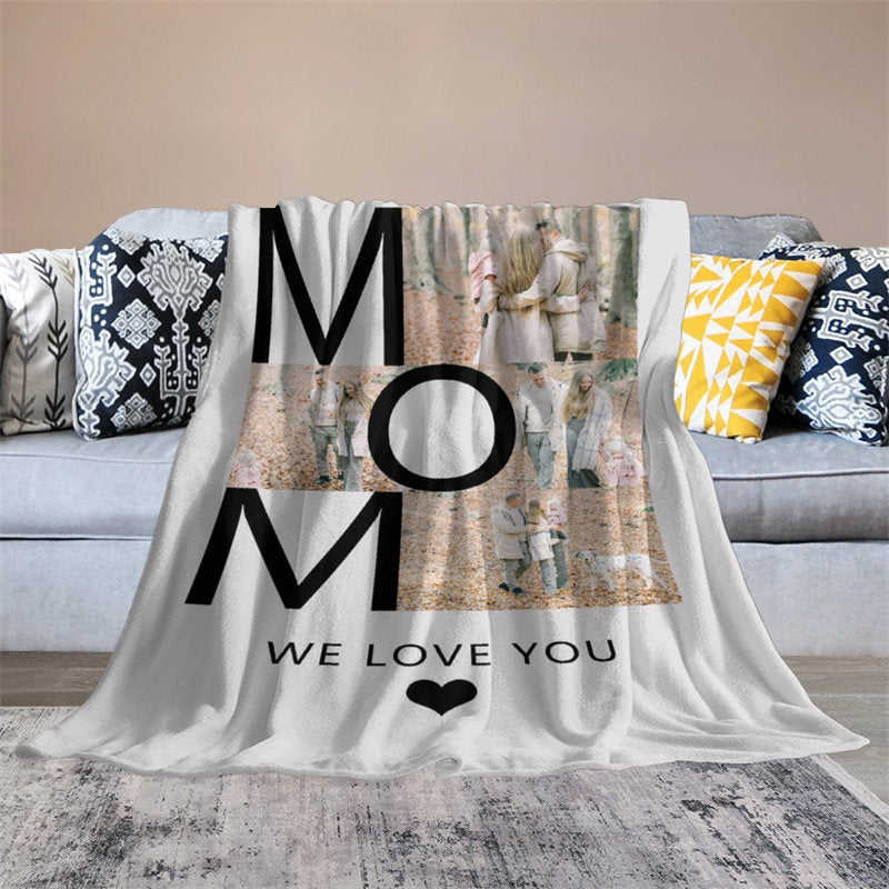 Lofaris Custom Photo Bold Mom Letters Present Warm Blanket