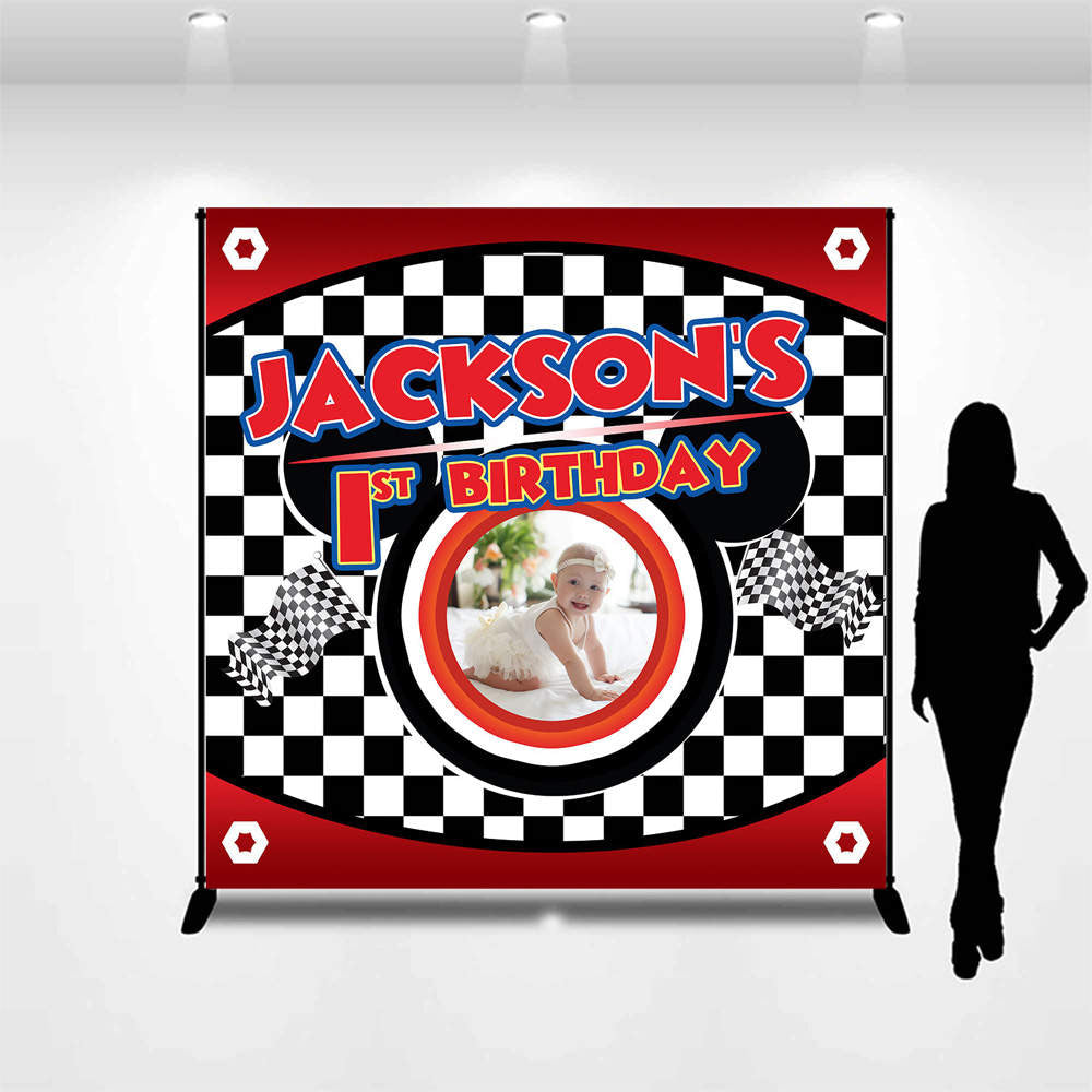 Lofaris Custom Photo Checkered Flag 1st Birthday Backdrop