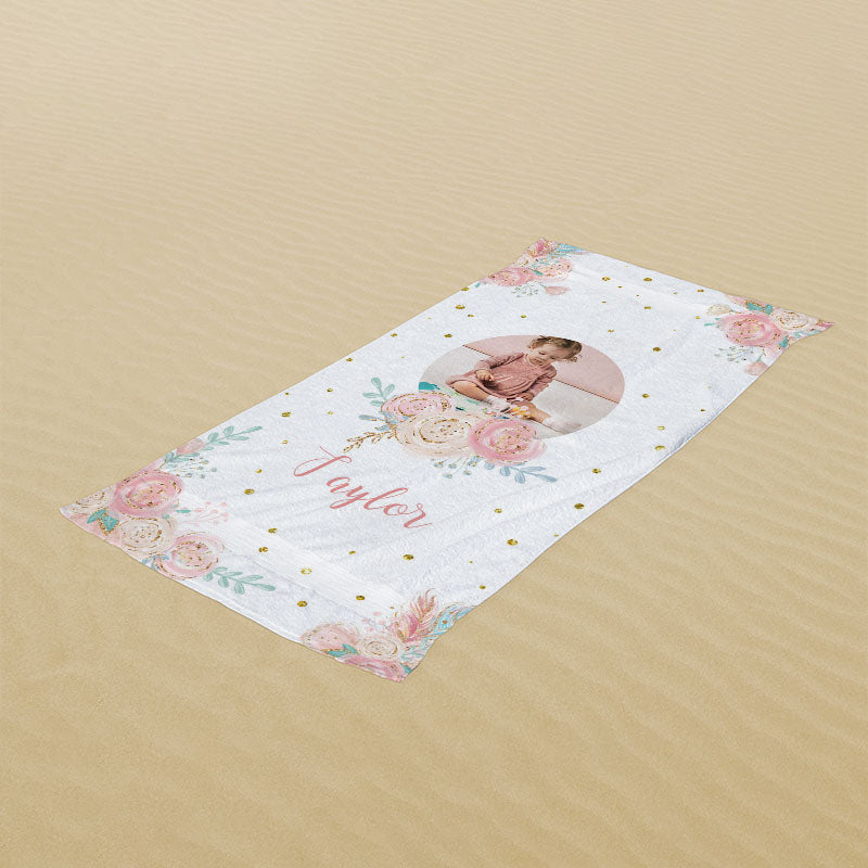 Lofaris Custom Photo Floral Summer Beach Towel for Girls