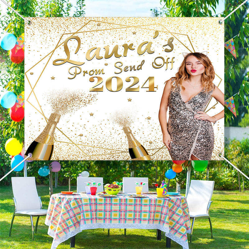 Lofaris Custom Photo Gold Champagne Prom Send Off Backdrop