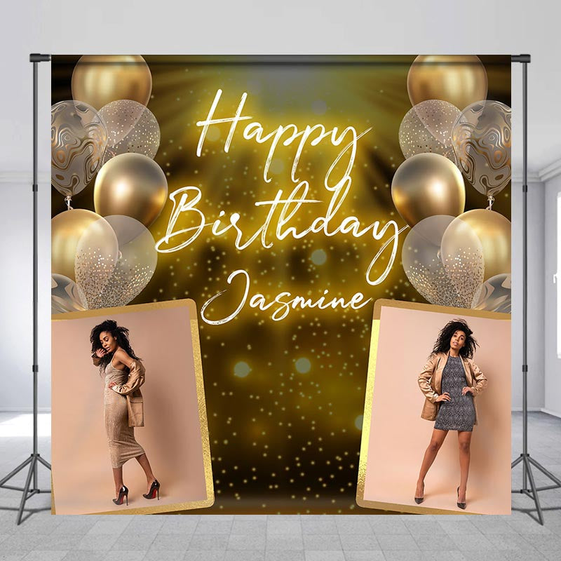 Lofaris Custom Photo Gold Glitter Balloons Birthday Backdrop
