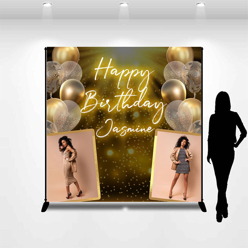 Lofaris Custom Photo Gold Glitter Balloons Birthday Backdrop