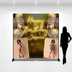 Lofaris Custom Photo Gold Glitter Balloons Birthday Backdrop