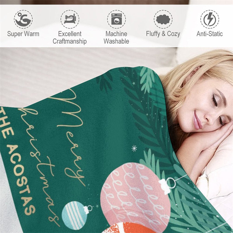 Lofaris Custom Photo Green Bauble Family Christmas Blanket