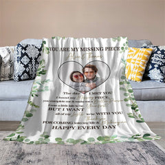 Lofaris Custom Photo Green Plant Letter Valentines Blanket