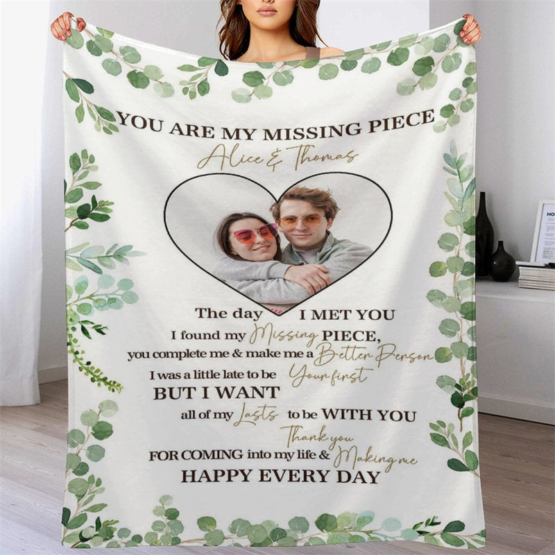 Lofaris Custom Photo Green Plant Letter Valentines Blanket